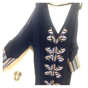 Ladies Blue THML off shoulder beaded dress Small